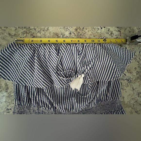 J Crew Ruffled Seersucker Striped Jumpsuit Beach Coverup in Size Medium - Picture 9 of 13